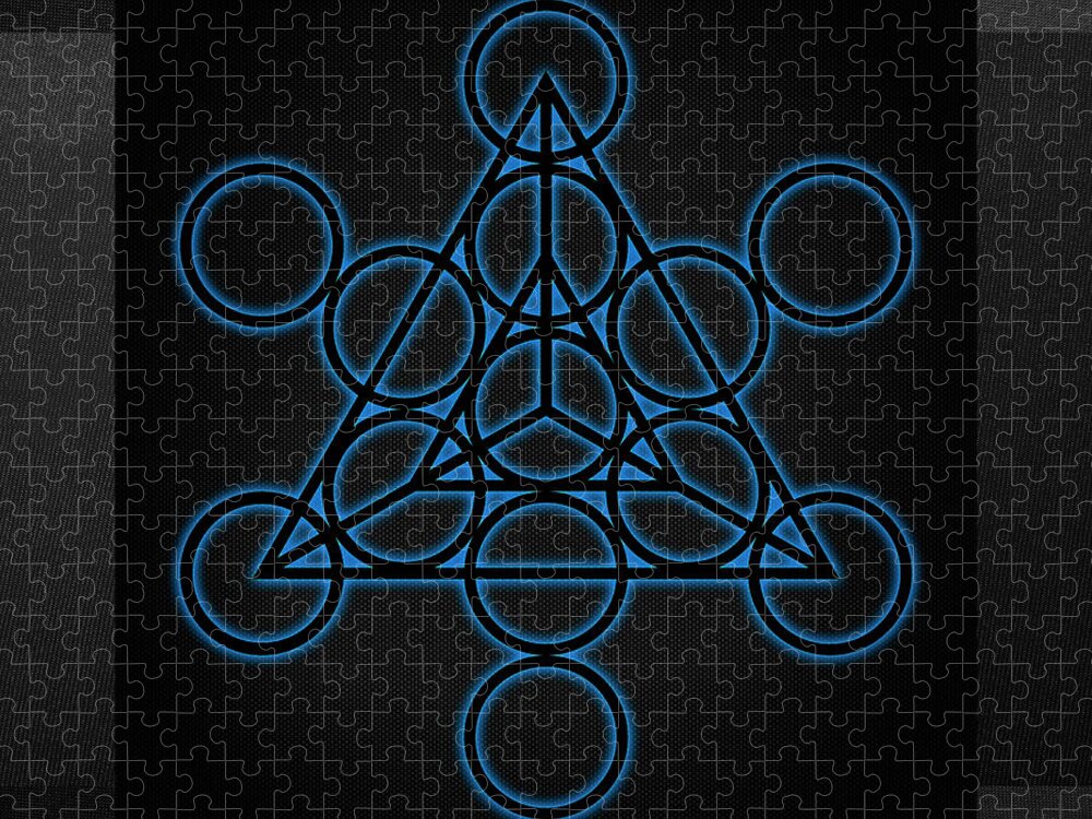 'sacred Symbols' Collection By Serge Averbukh Jigsaw Puzzle featuring the digital art Sacred Geometry - Black Tetrahedron with Blue Halo over Black Canvas by Serge Averbukh