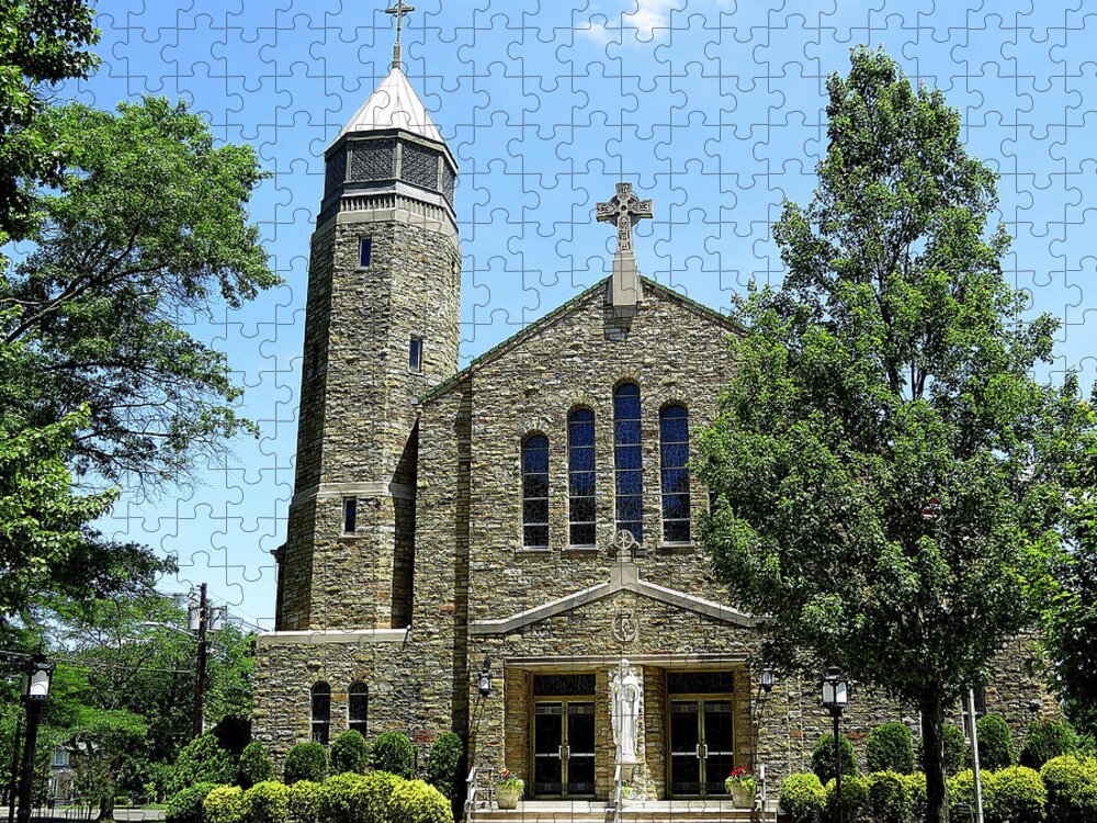 Catholic Church Jigsaw Puzzle featuring the photograph Sacred Heart Catholic Church in Riverton New Jersey by Linda Stern