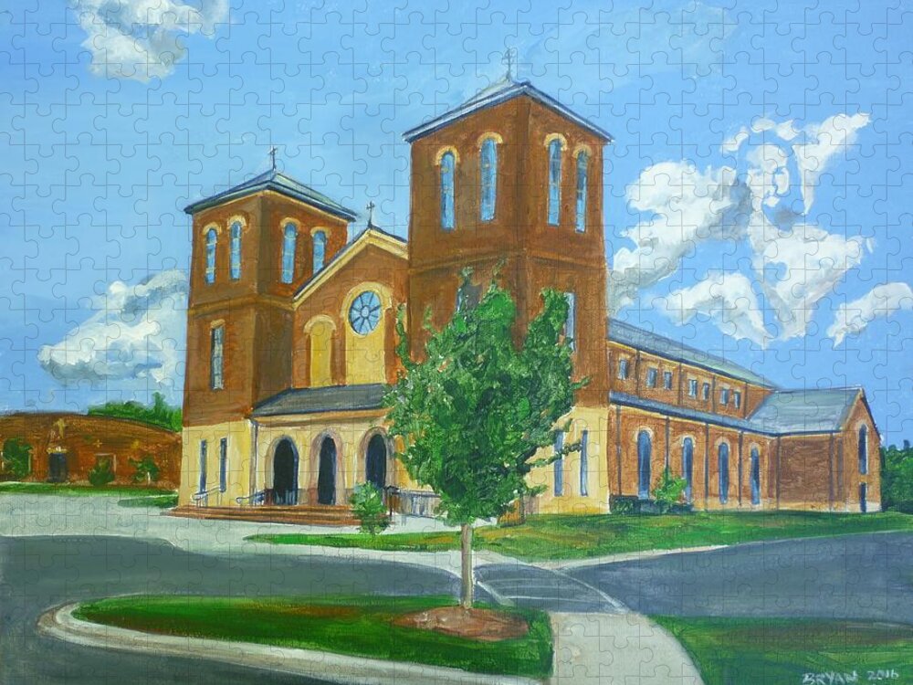  Catholic Jigsaw Puzzle featuring the painting Sacred Heart Catholic Church Salisbury North Carolina by Bryan Bustard