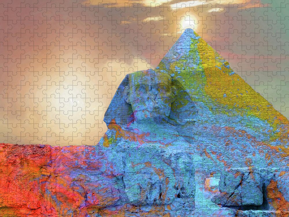 'sacred Places' Collection By Serge Averbukh Jigsaw Puzzle featuring the digital art Sacred Places - The Great Sphinx of Giza in front of The Great Pyramid by Serge Averbukh