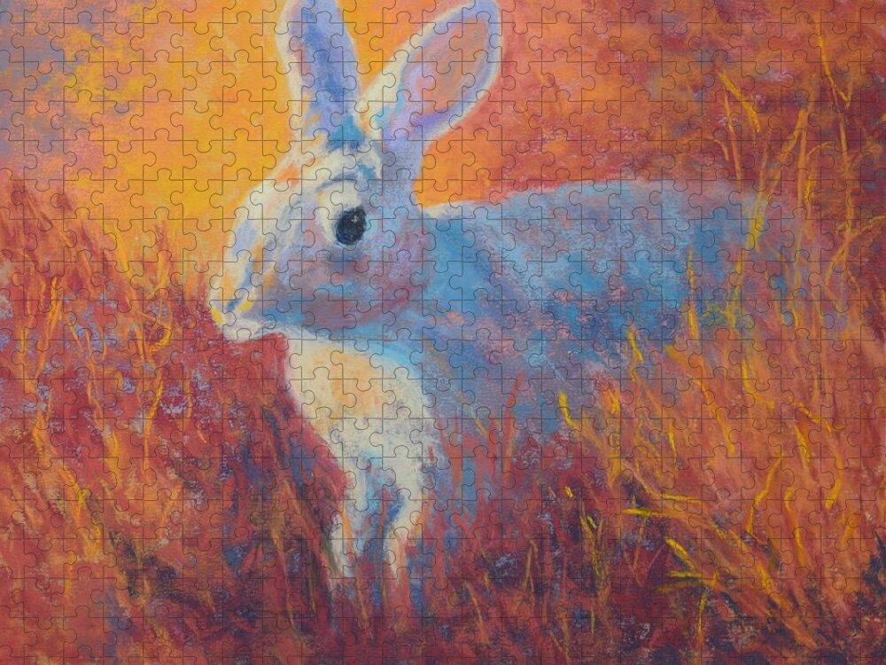Rabbit Jigsaw Puzzle featuring the painting Sage Hare by Nancy Jolley