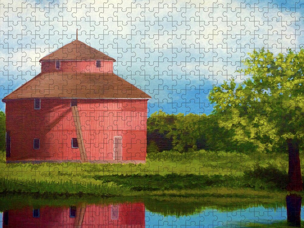 Art Jigsaw Puzzle featuring the painting Saginaw Round Barn by Dustin Miller