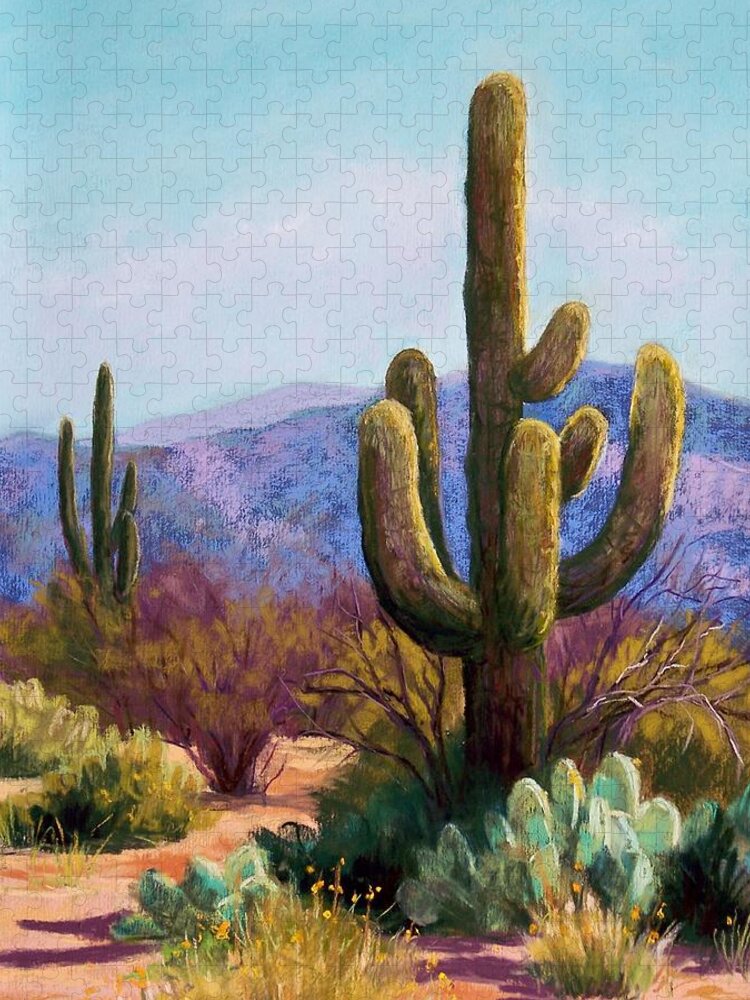 Saguaro Jigsaw Puzzle featuring the pastel Saguaro by Candy Mayer
