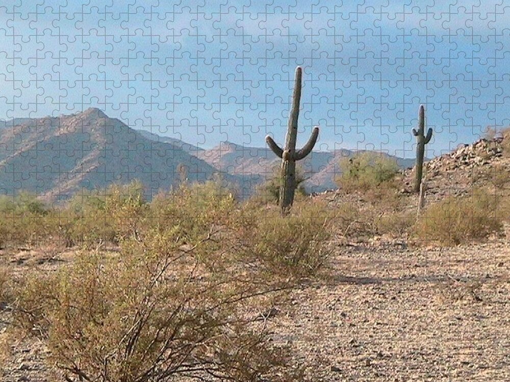 Arizona Jigsaw Puzzle featuring the photograph Saguaros on a Hillside by Judy Kennedy