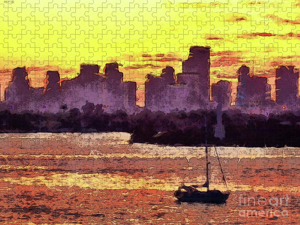 Miami Jigsaw Puzzle featuring the photograph Sailboat Anchored For The Night by Phil Perkins