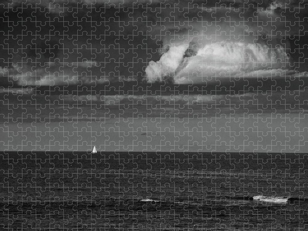 Sailboat Into A Storm Jigsaw Puzzle featuring the photograph Sailboat into a Storm by Raymond Salani III