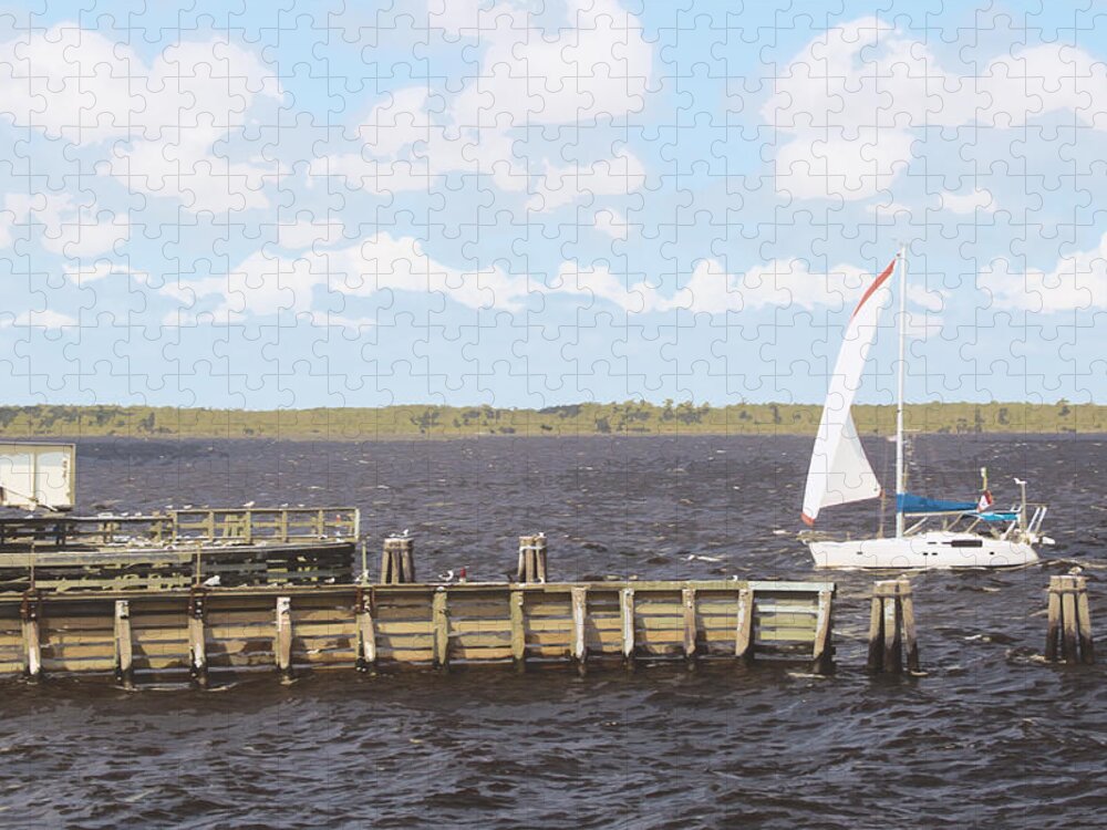Sailboat Jigsaw Puzzle featuring the painting Sailboat on approach by Darrell Foster