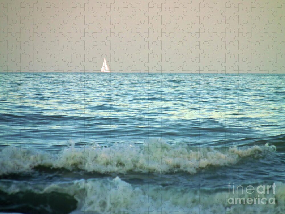 Beach Jigsaw Puzzle featuring the photograph Sailboat On The Horizon by D Hackett