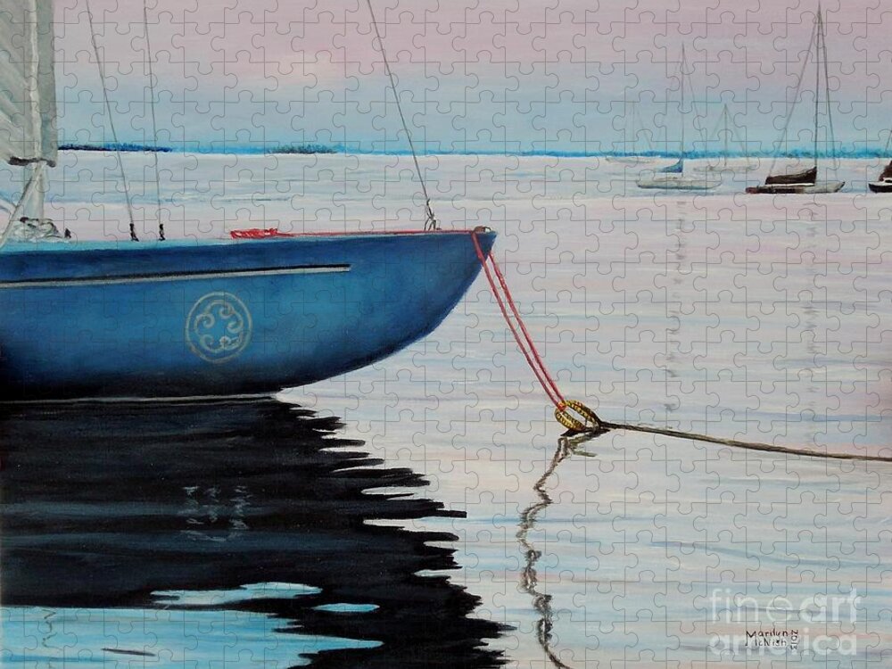 Sailboat Jigsaw Puzzle featuring the painting Sailboat tied by Marilyn McNish