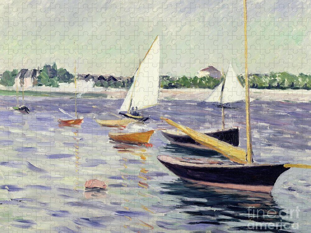 Sailing Jigsaw Puzzle featuring the painting Sailing Boats at Argenteuil by Gustave Caillebotte by Gustave Caillebotte