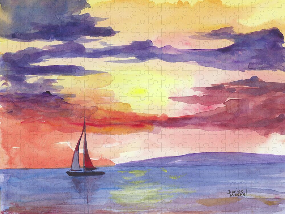 Darice Jigsaw Puzzle featuring the painting Sailing Into the Sunset by Darice Machel McGuire