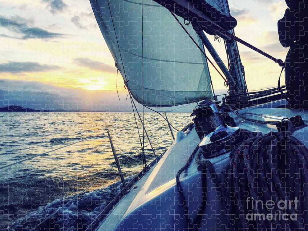 Sunset Jigsaw Puzzle featuring the photograph Sailing Into The Sunset by Phil Perkins