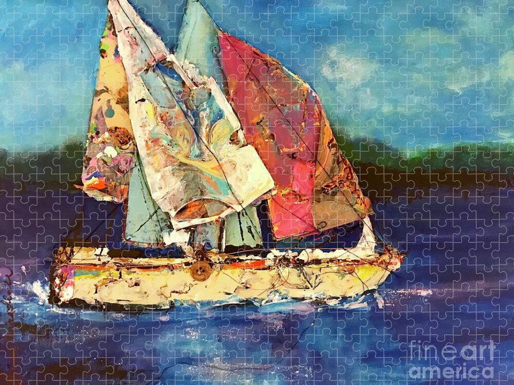 Boating Jigsaw Puzzle featuring the painting Sails Away by Sherry Harradence