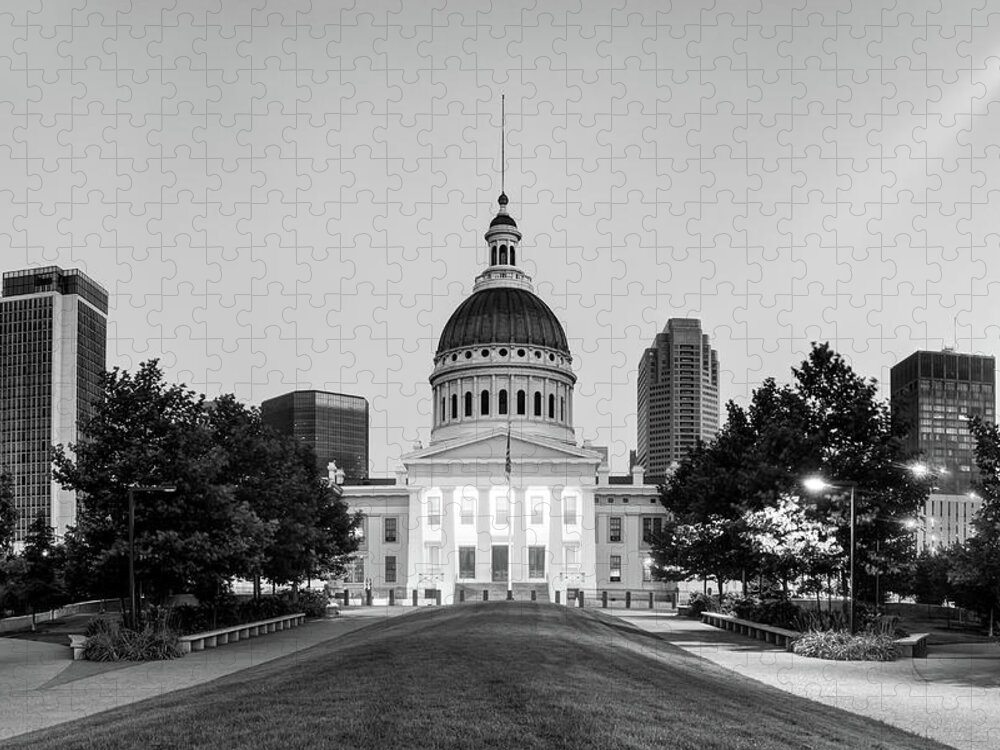 America Jigsaw Puzzle featuring the photograph Saint Louis Courthouse at Dawn - Monochrome by Gregory Ballos
