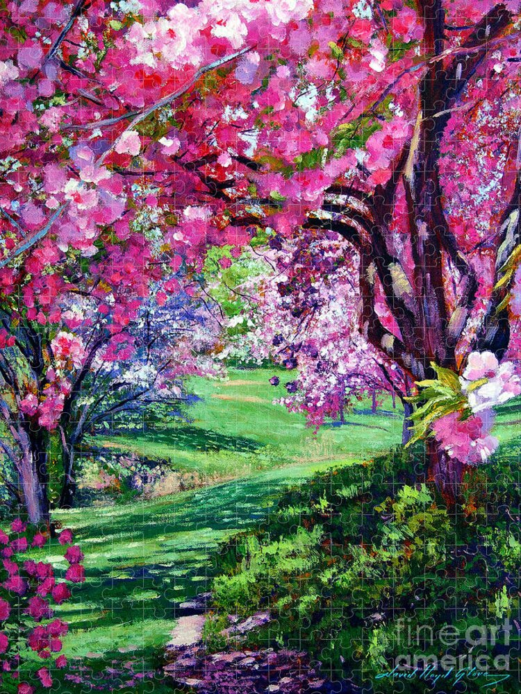 Cherry Blossoms Jigsaw Puzzle featuring the painting Sakura Romance by David Lloyd Glover