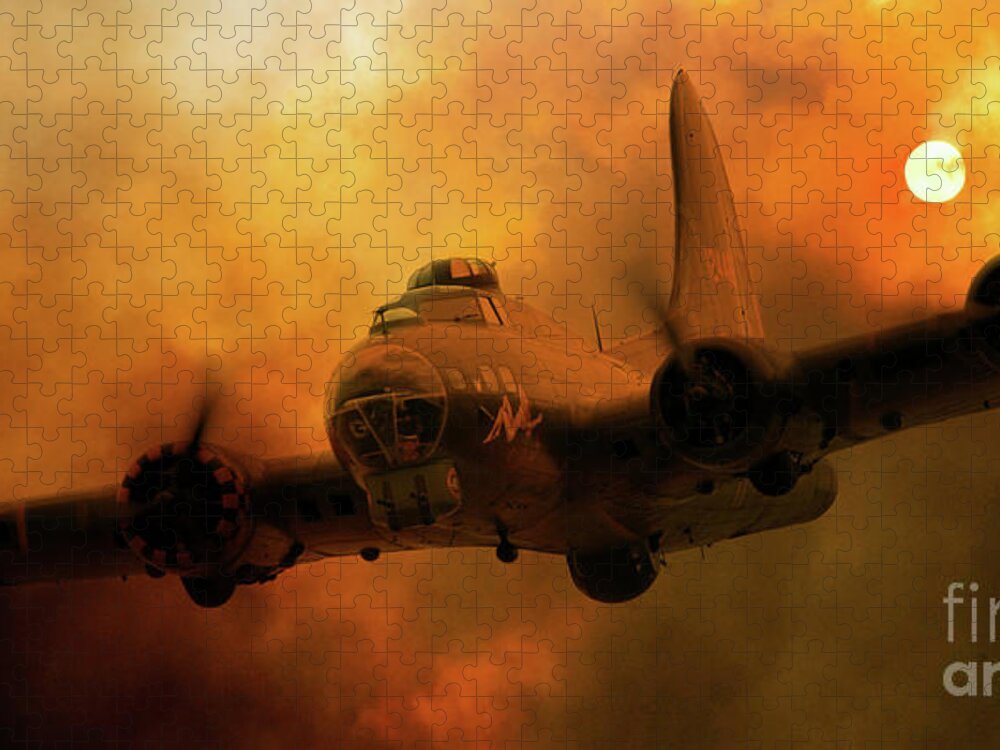 B17 Flying Fortress Jigsaw Puzzle featuring the digital art Sally B - Fire by Airpower Art