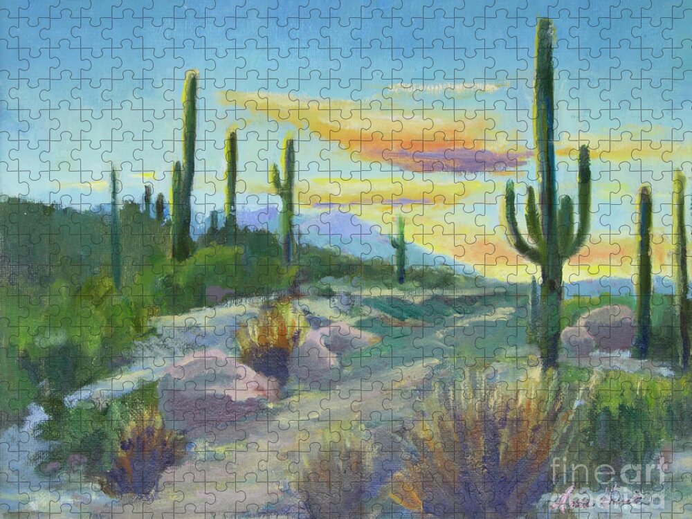 Sonoran Sun Jigsaw Puzzle featuring the painting Salutation to the Tucson Sun by Maria Hunt