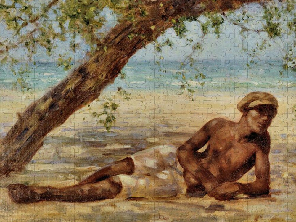Samuel Jigsaw Puzzle featuring the painting Samuel Under a Tree by Henry Scott Tuke
