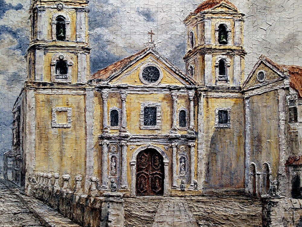Churches Jigsaw Puzzle featuring the painting San Agustin Church 1800s by Joey Agbayani