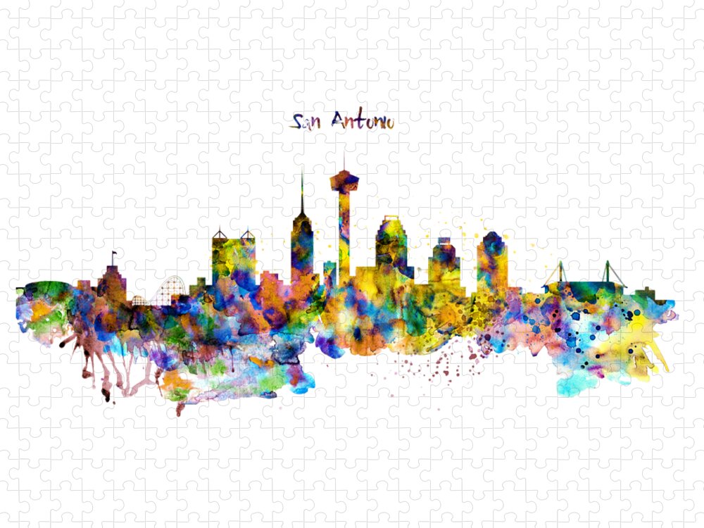 San Antonio Jigsaw Puzzle featuring the painting San Antonio Skyline Silhouette by Marian Voicu