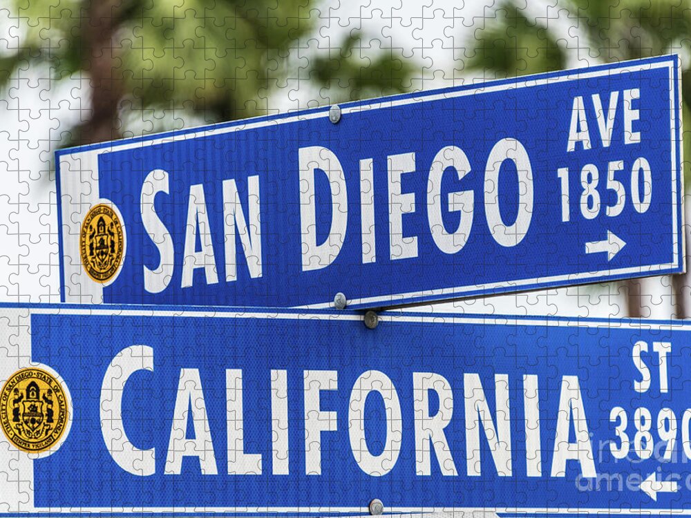 California St Jigsaw Puzzle featuring the photograph San Diego and California Street Sign by David Levin