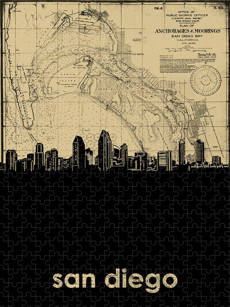 Arrangement Syndicaat opzettelijk San Diego Skyline Map Jigsaw Puzzle by Bekim M - Pixels