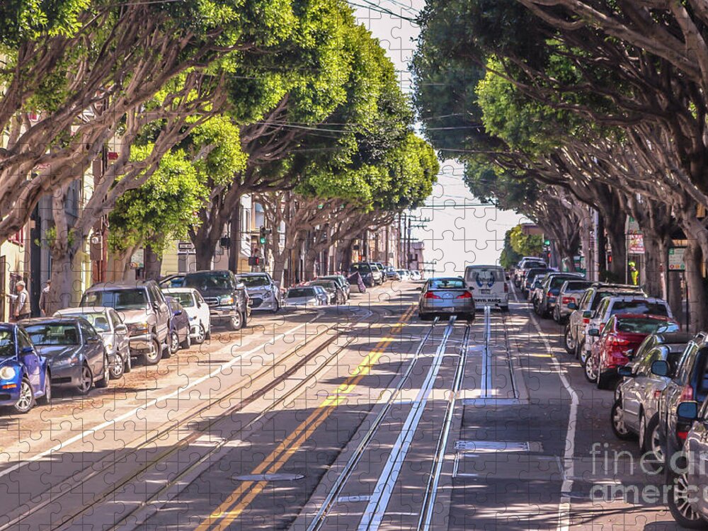 Urban Jigsaw Puzzle featuring the photograph San Francisco cable car tracks by Claudia M Photography