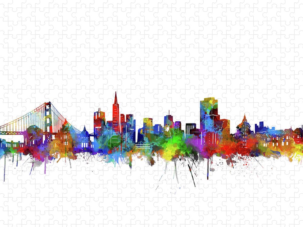 San Francisco Jigsaw Puzzle featuring the digital art San Francisco City Skyline Watercolor by Bekim M