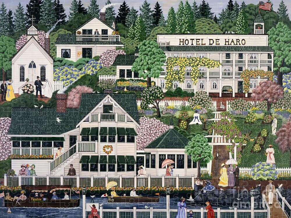 Roche Harbor Resort Jigsaw Puzzle featuring the painting San Juan Roche Harbor Resort by Jennifer Lake