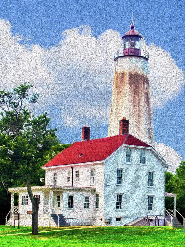 Sandy Hook Lighthouse Jigsaw Puzzle featuring the mixed media Sandy Hook Light House by M Three Photos