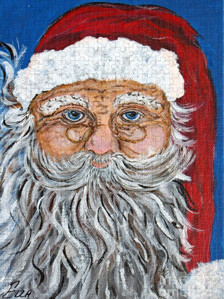 Christmas Jigsaw Puzzle featuring the painting Santa Claus - Christmas art by Ella Kaye Dickey