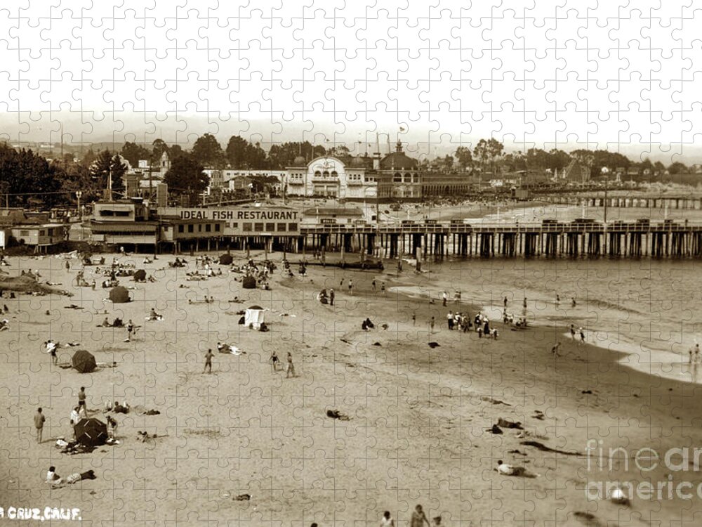 Santa Cruz Jigsaw Puzzle featuring the photograph Santa Cruz beach with Ideal Fish Restaurant 1930's by Monterey County Historical Society