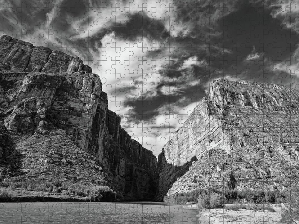 Big Bend National Park Jigsaw Puzzle featuring the photograph Santa Elena Canyon Black and White by Judy Vincent
