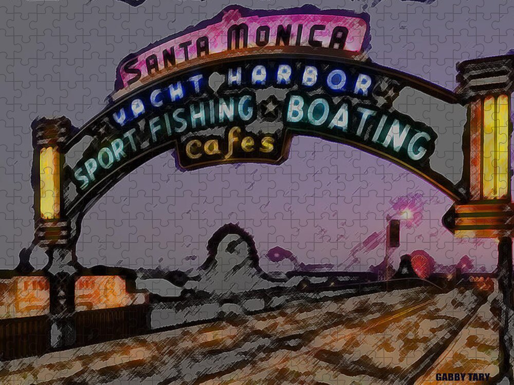 Santa Monica Pier Jigsaw Puzzle featuring the digital art Santa Monica Pier by Gabby Tary
