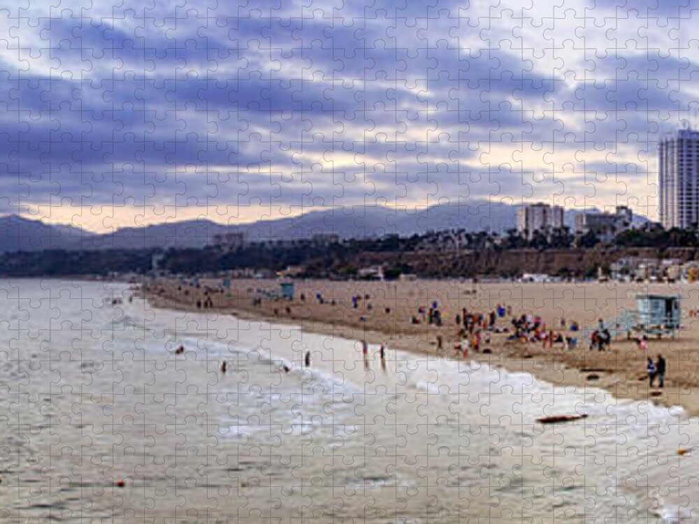 Santa Jigsaw Puzzle featuring the photograph Santa Monica Sunset Panorama by Ricky Barnard