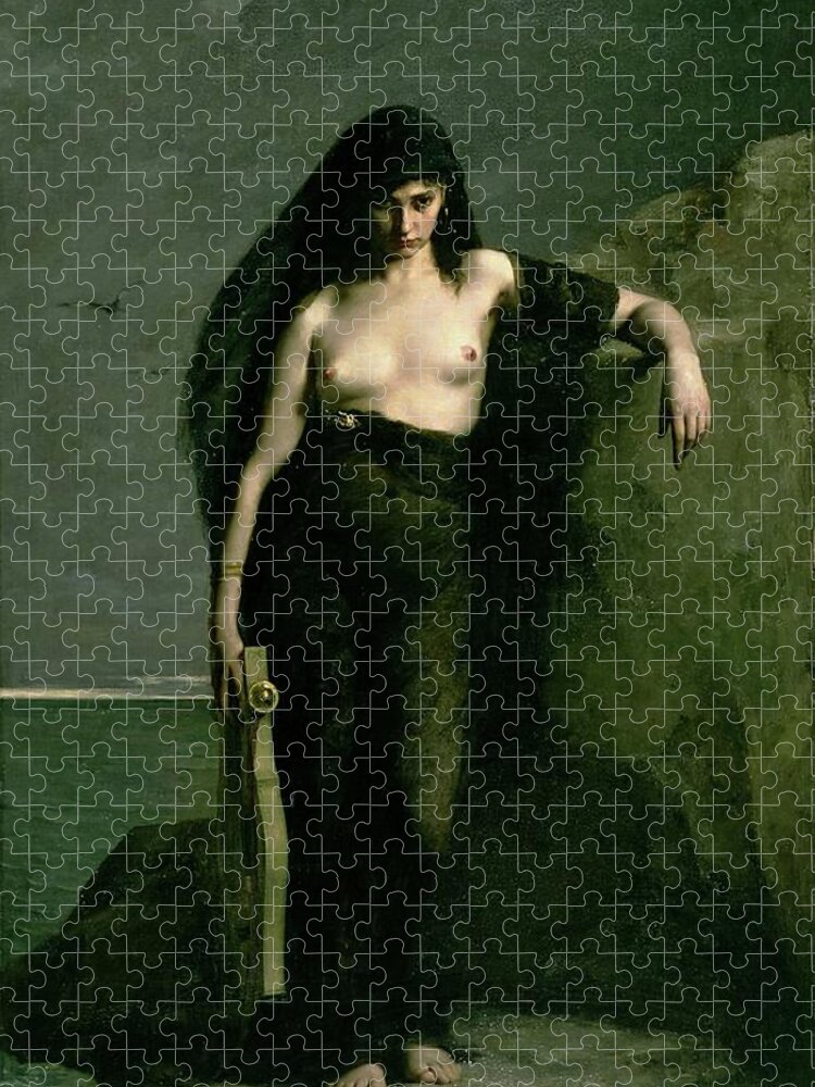 Pre-raphaelite Jigsaw Puzzle featuring the painting Sappho by Auguste Mengin
