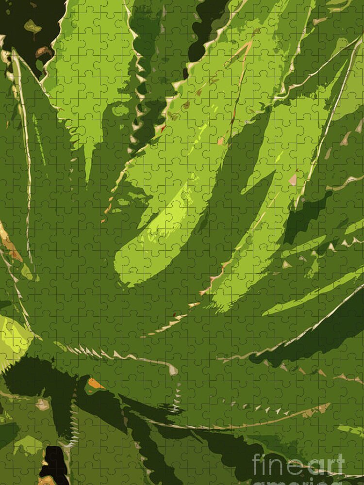 Aloe Vera Abstract Jigsaw Puzzle featuring the digital art Sawtooth Leafed Aloe Vera by Christiane Schulze Art And Photography