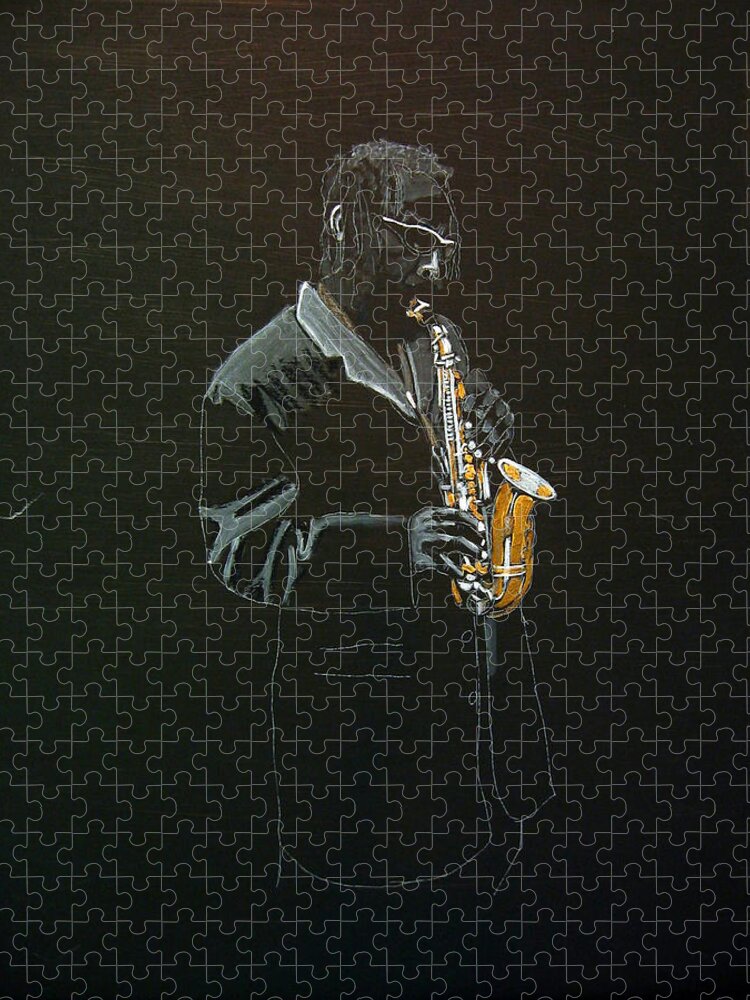 Sax Jigsaw Puzzle featuring the painting Sax Player by Richard Le Page