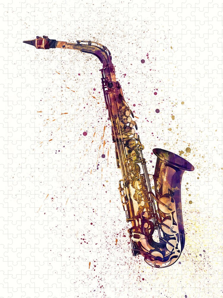 Saxophone Jigsaw Puzzle featuring the digital art Saxophone Abstract Watercolor by Michael Tompsett