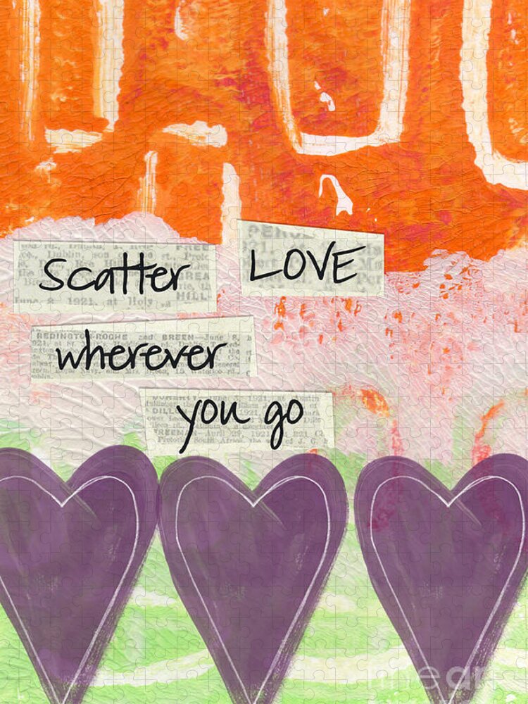 Abstract Jigsaw Puzzle featuring the mixed media Scatter Love by Linda Woods