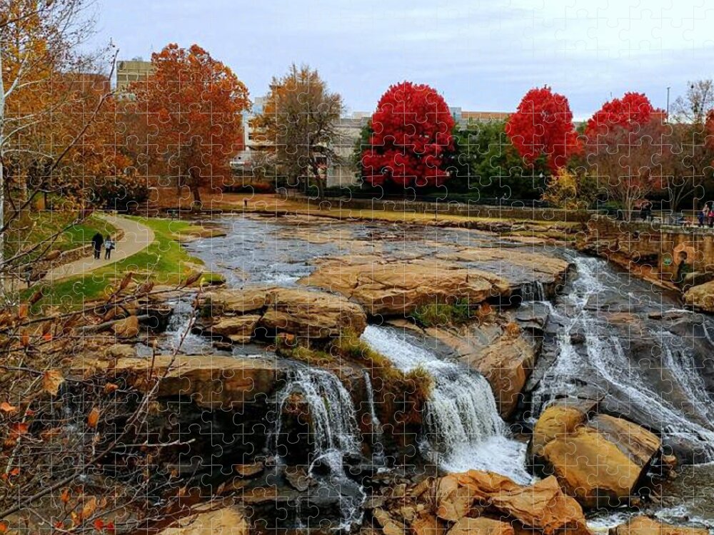 Reedy River Jigsaw Puzzle featuring the photograph Scene from the Falls Park Bridge in Greenville, SC by Kathy Barney