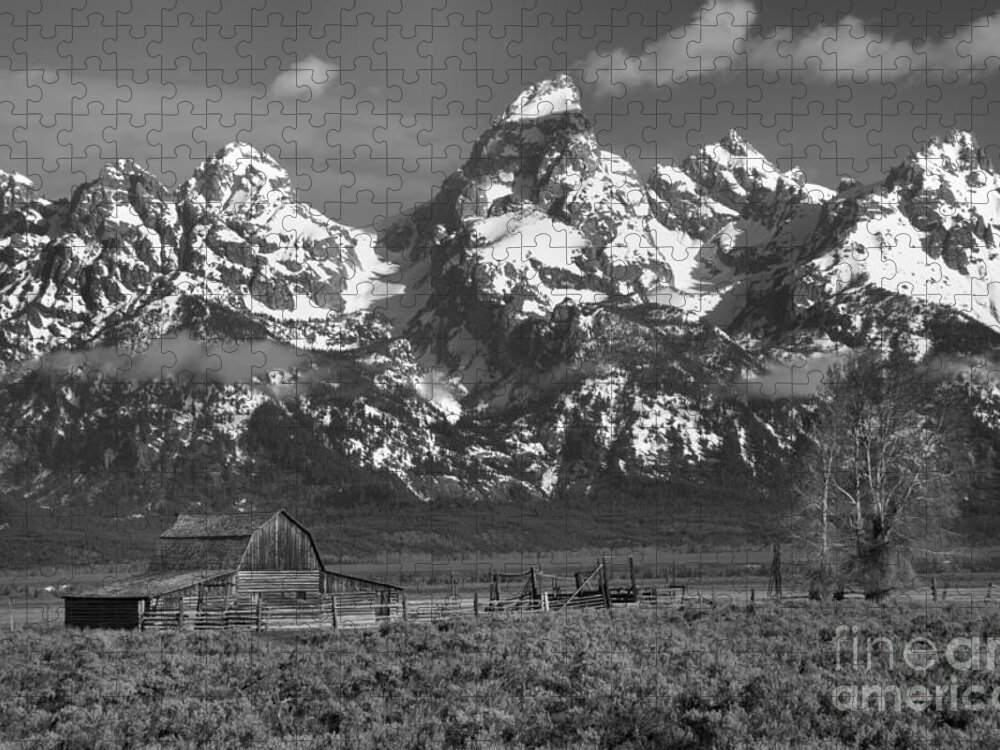 Black And White Jigsaw Puzzle featuring the photograph Scenic Mormon Homestead Black And White by Adam Jewell