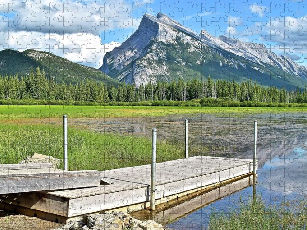 Vermillion Jigsaw Puzzle featuring the photograph Scenic Stop Along Vermillion Lakes by Frozen in Time Fine Art Photography