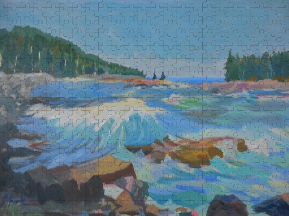 Landscape Jigsaw Puzzle featuring the painting Schoodic Inlet by Francine Frank