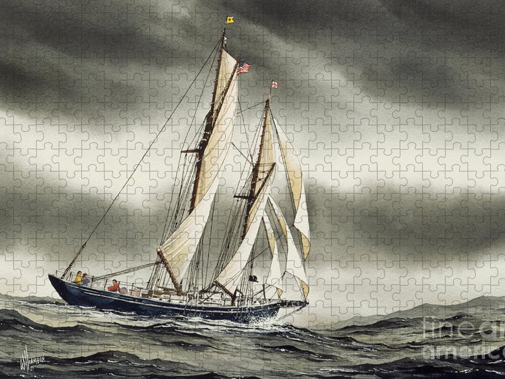 Tall Ship Print Jigsaw Puzzle featuring the painting Schooner BLACKFISH by James Williamson