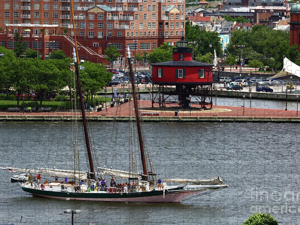 Baltimore Jigsaw Puzzle featuring the photograph Schooner Lady Maryland leaving Inner Harbor Baltimore by James Brunker