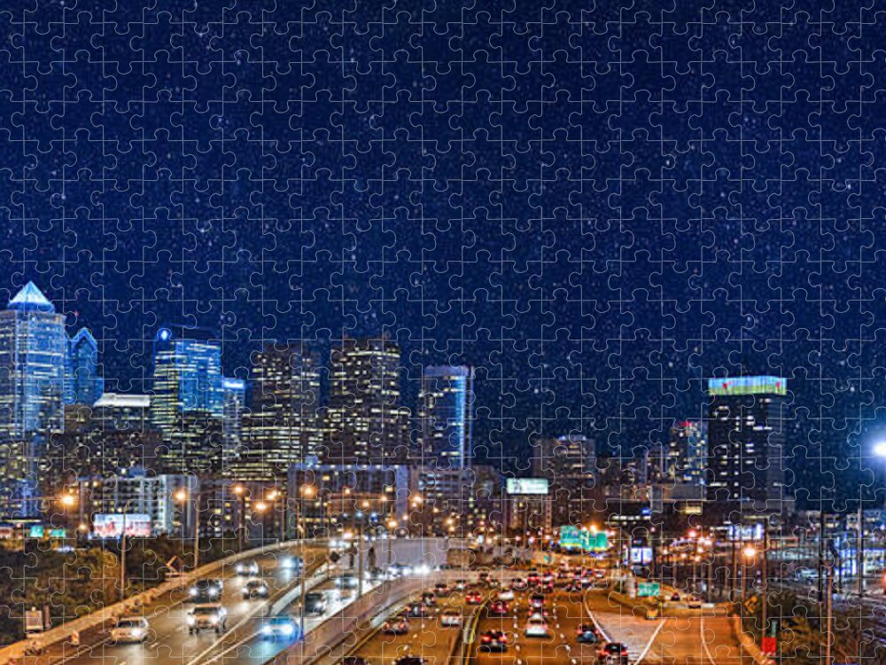Philadelphia Pa Jigsaw Puzzle featuring the photograph Schuylkill Expressway Skyline Panorama by David Zanzinger