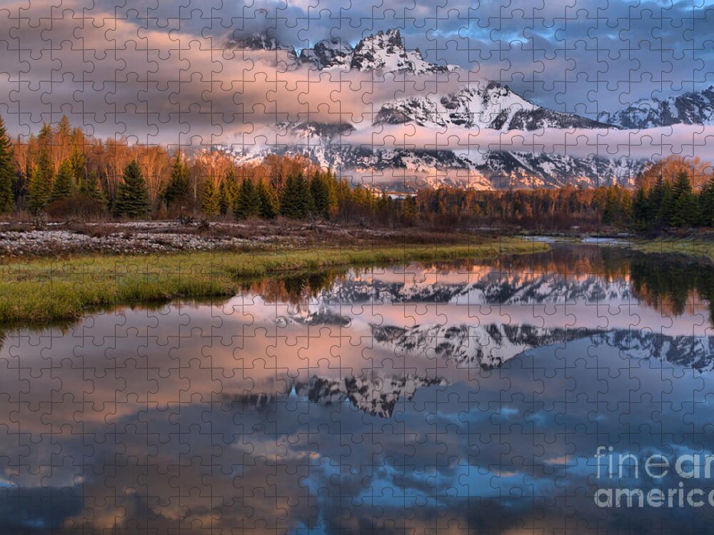 Teton Jigsaw Puzzle featuring the photograph Schwabacher Spring Sunrise Scene by Adam Jewell