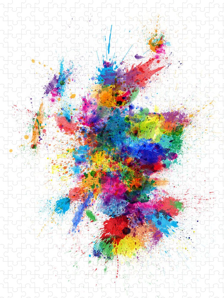 Map Art Jigsaw Puzzle featuring the digital art Scotland Paint Splashes Map by Michael Tompsett