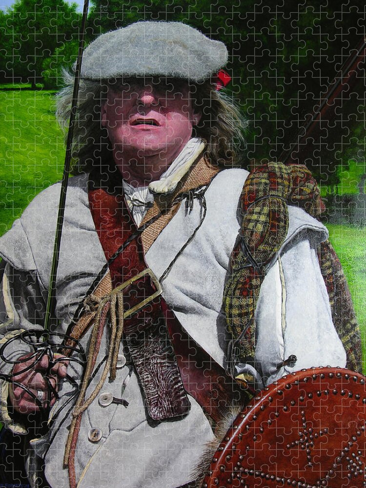 Scotland Jigsaw Puzzle featuring the painting Scottish soldier of the Sealed Knot at the Ruthin Seige Re-enactment by Harry Robertson